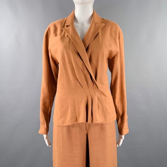 CLAUDE MONTANA Size 4 Brown Linen Blend Pleated Flat Front Pants Suit - Picture 1 of 10